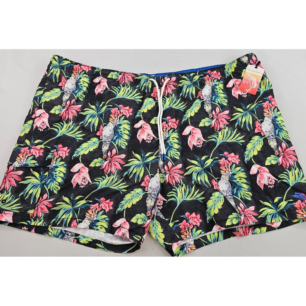 Tommy Bahama Relax Mens 4XLB Swim Trunks Black Red Floral Parrot Pockets NEW